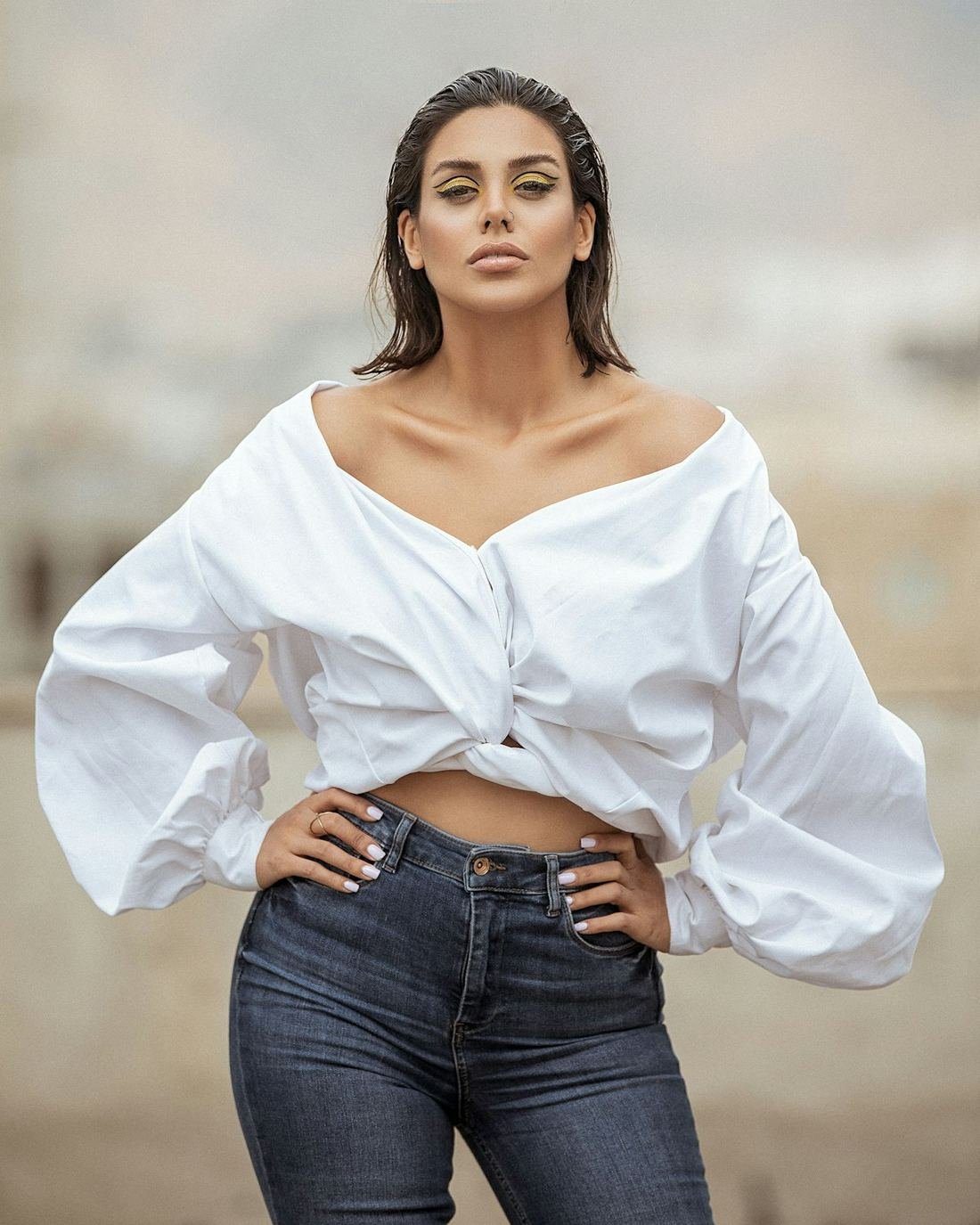 Off-Shoulder Blouse — Cotton, white