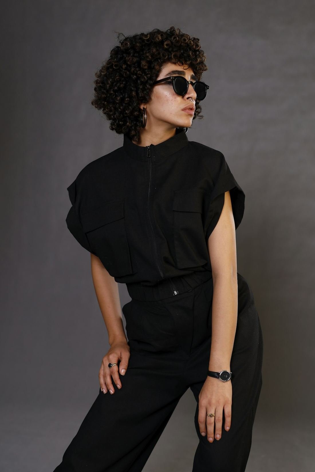 Column Trouser & Top — Crepe, carbon